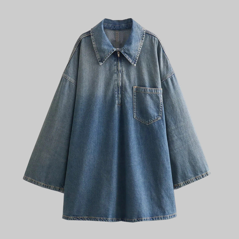 Twalya - Vintage Half Zip Collared Long Sleeve Top