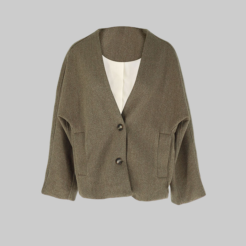 Laya- Chic Button Down Long Sleeve V-Neck Coat