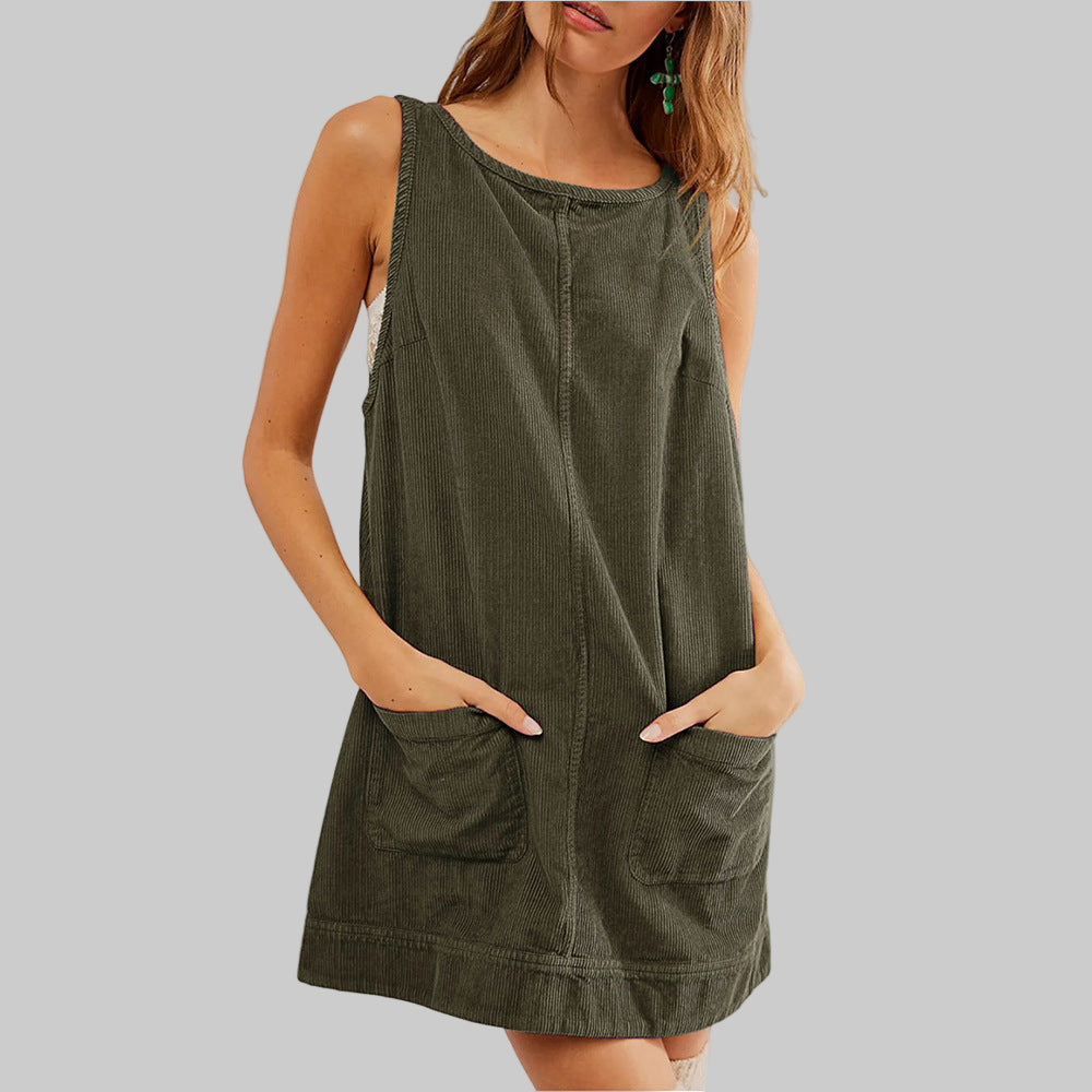Sada - Chic Overall Round Neck A Line Mini Dress