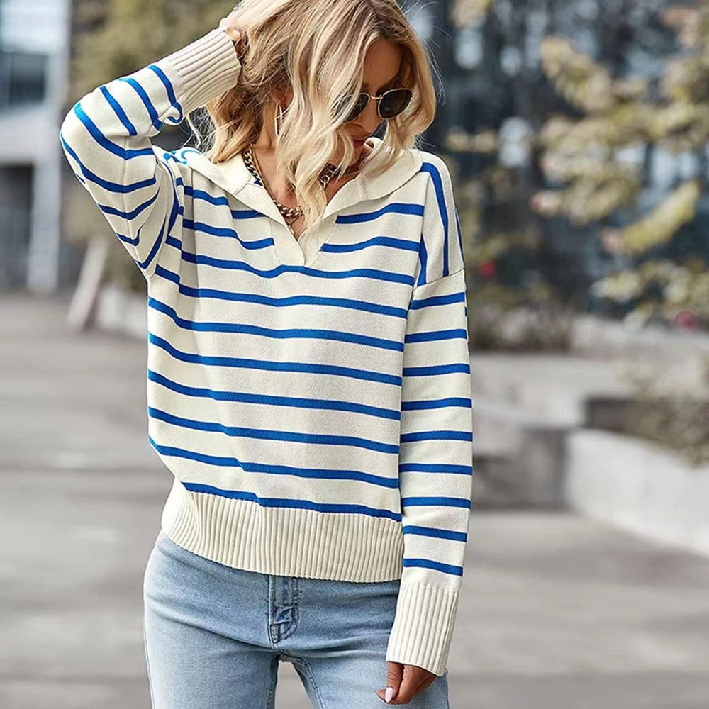 Shiprah - Casual Basic Long Sleeve V-Neck Top