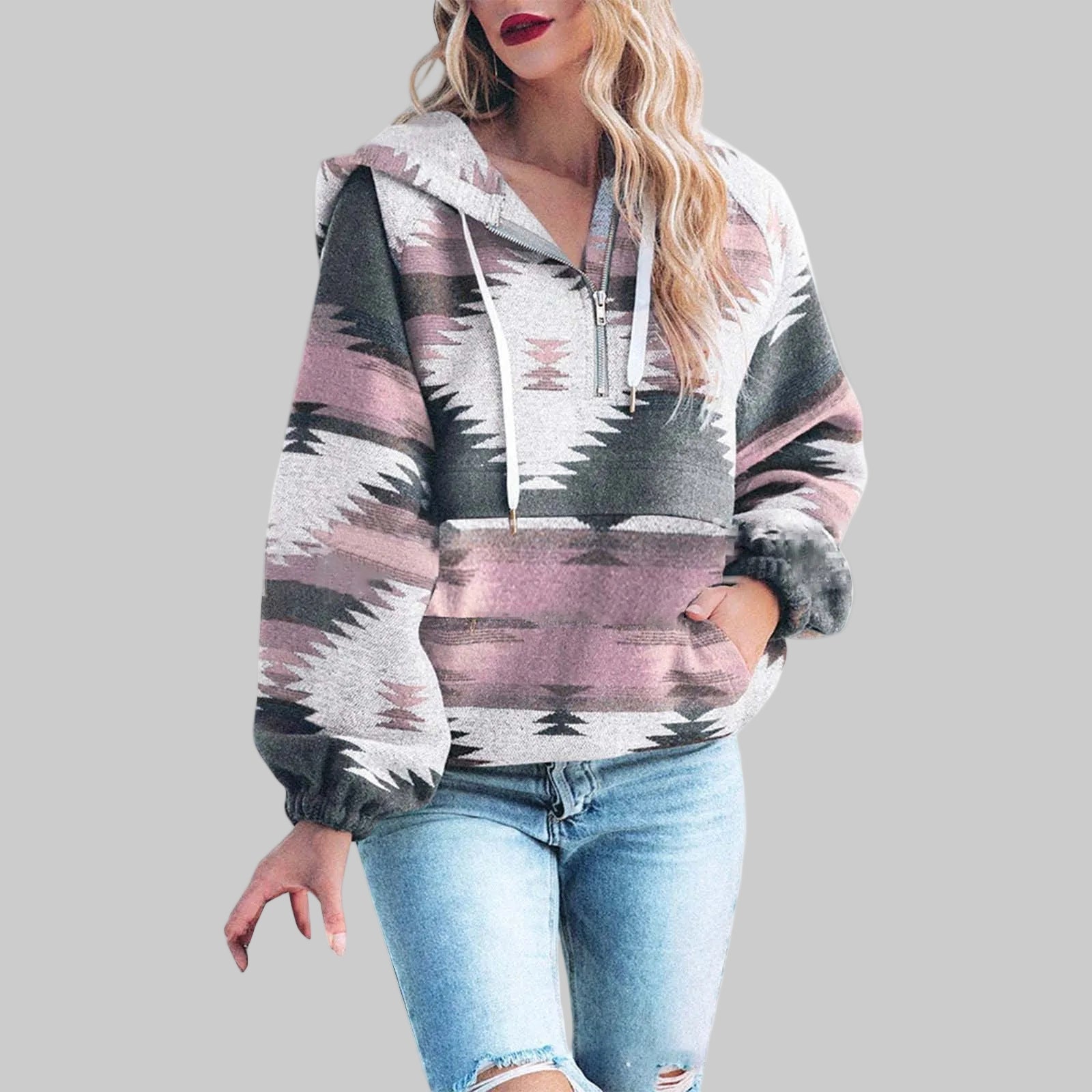 Saku - Comfy Oversized Zip Up Long Sleeve Hoodie Sweatshirt
