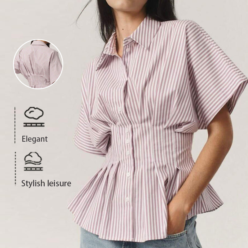 Tayi - Classy Striped Collared Formal Top
