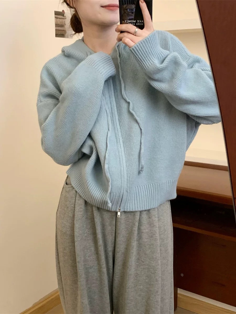 Questa - Casual Zip Up Long Sleeve Hooded Cardigan