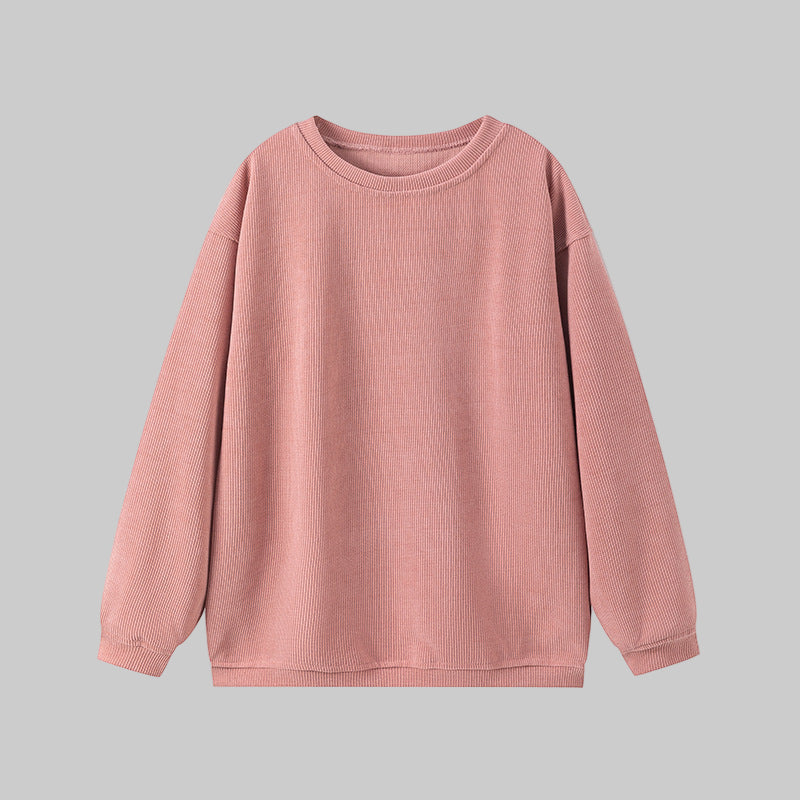 Britley - Cozy Plain Long Sleeve Round Neck Sweatshirt