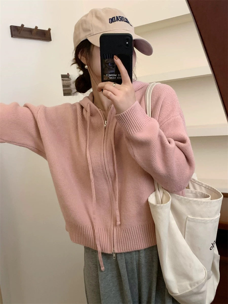 Questa - Casual Zip Up Long Sleeve Hooded Cardigan