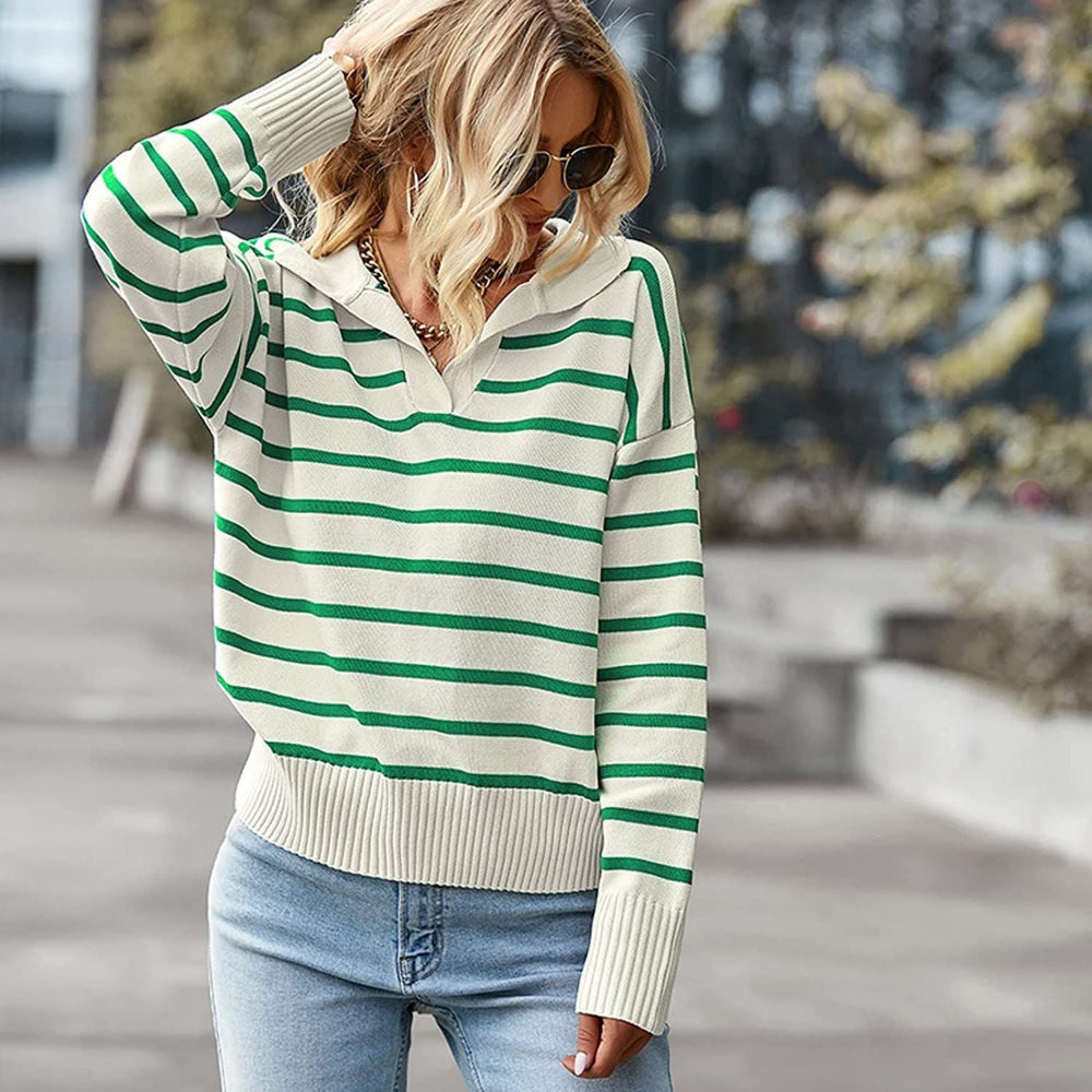 Shiprah - Casual Basic Long Sleeve V-Neck Top