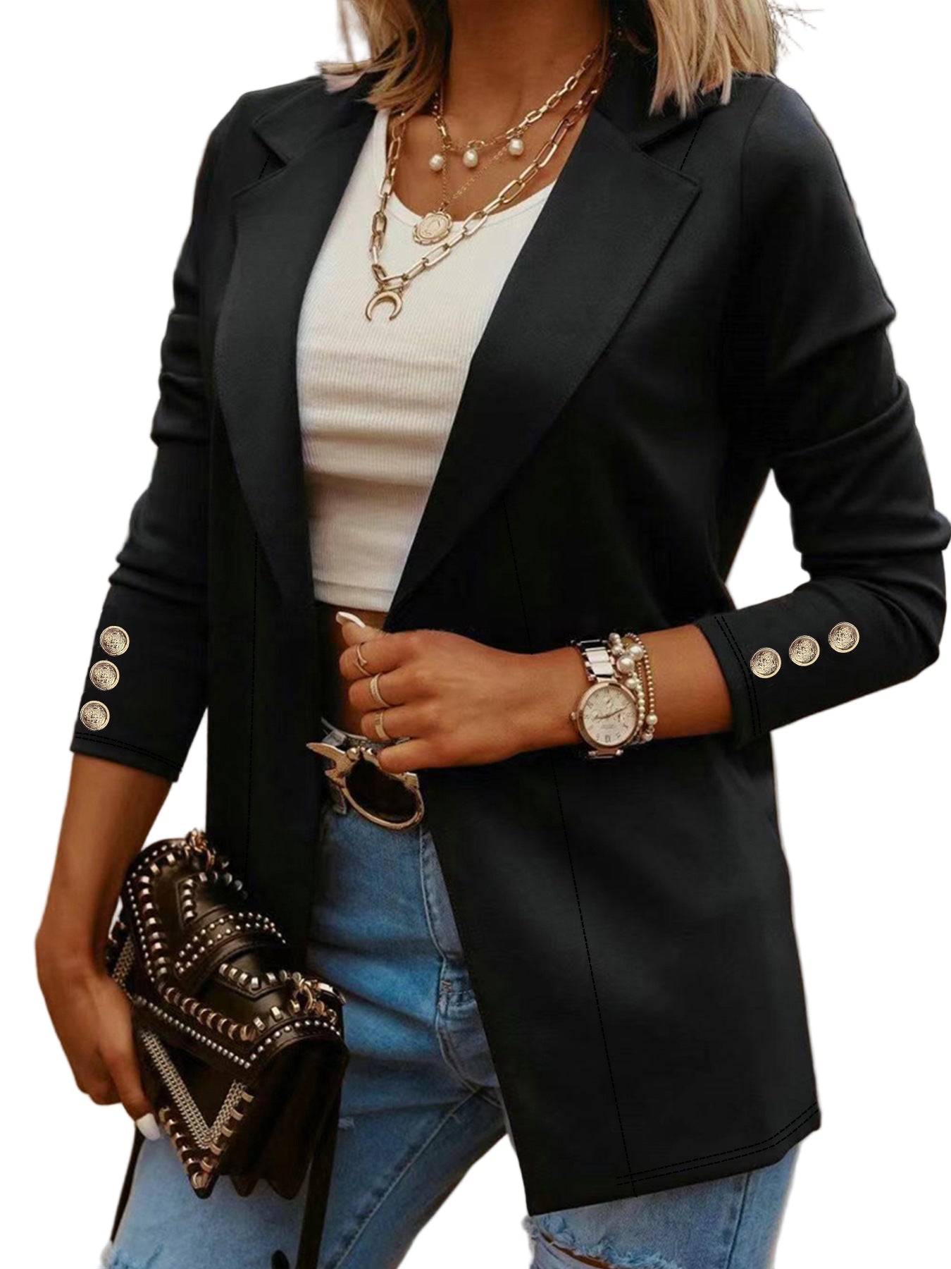 Odin - Casual Long Sleeve Open Front Blazer