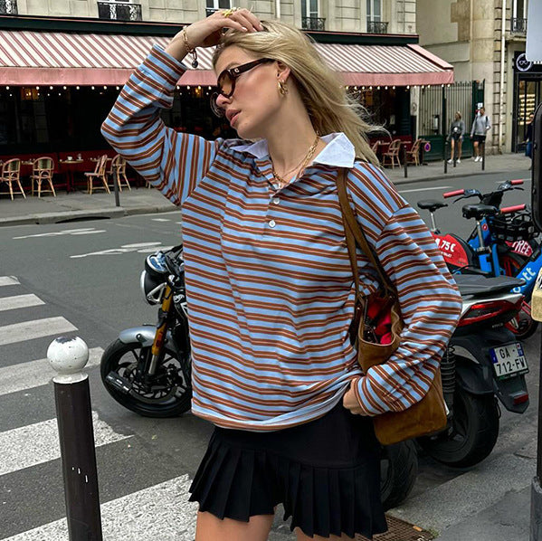 Scarlett - Casual Oversized Striped Collared Top