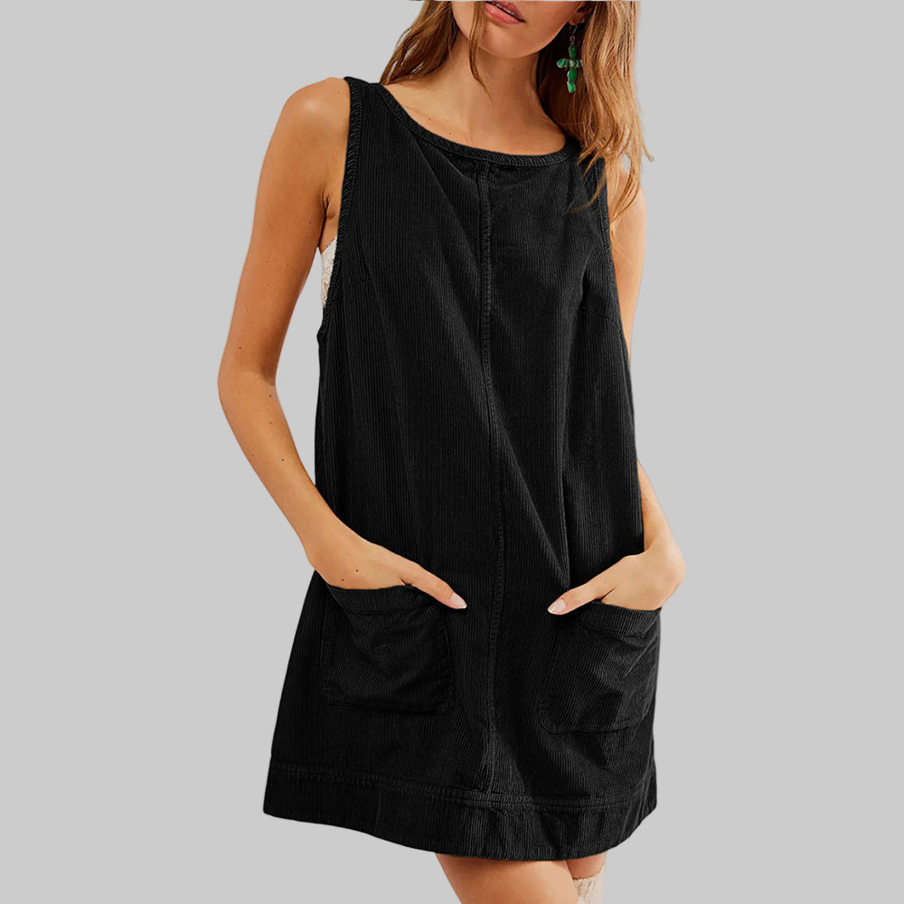 Sada - Chic Overall Round Neck A Line Mini Dress