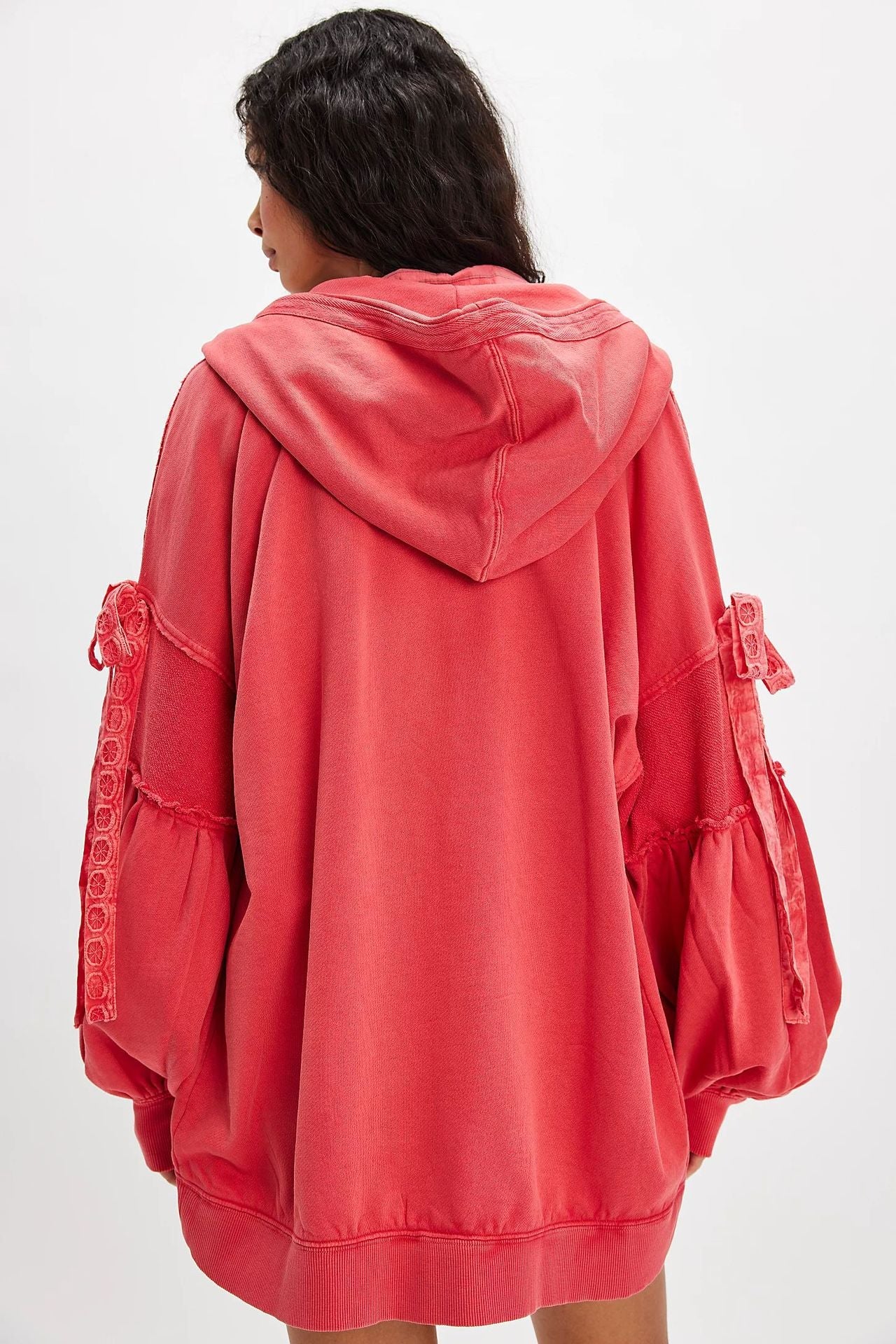 Lelena - Chic Zip Up Hooded Side Bow Long Sleeve Jacket