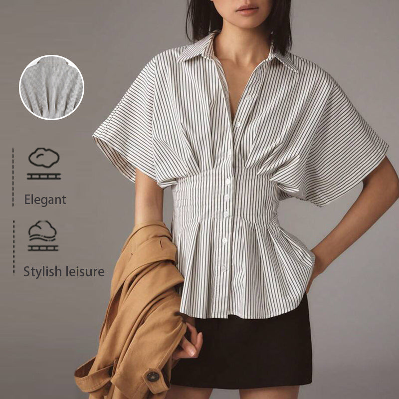 Tayi - Classy Striped Collared Formal Top