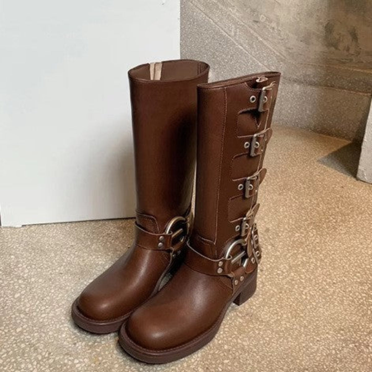 Potenciana – Classic Buckled Ankle Motorcycle Boots