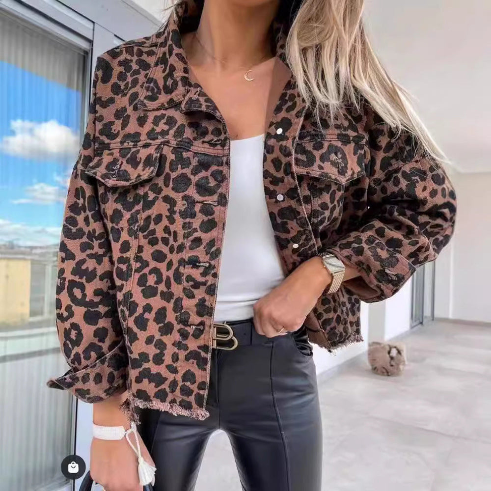 Reeva - Vintage Leopard Long Sleeve Button Down Jacket