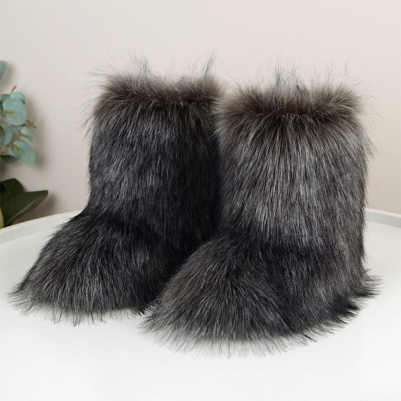 Hira - Chic Trendy Furry Mid Length Winter Boots