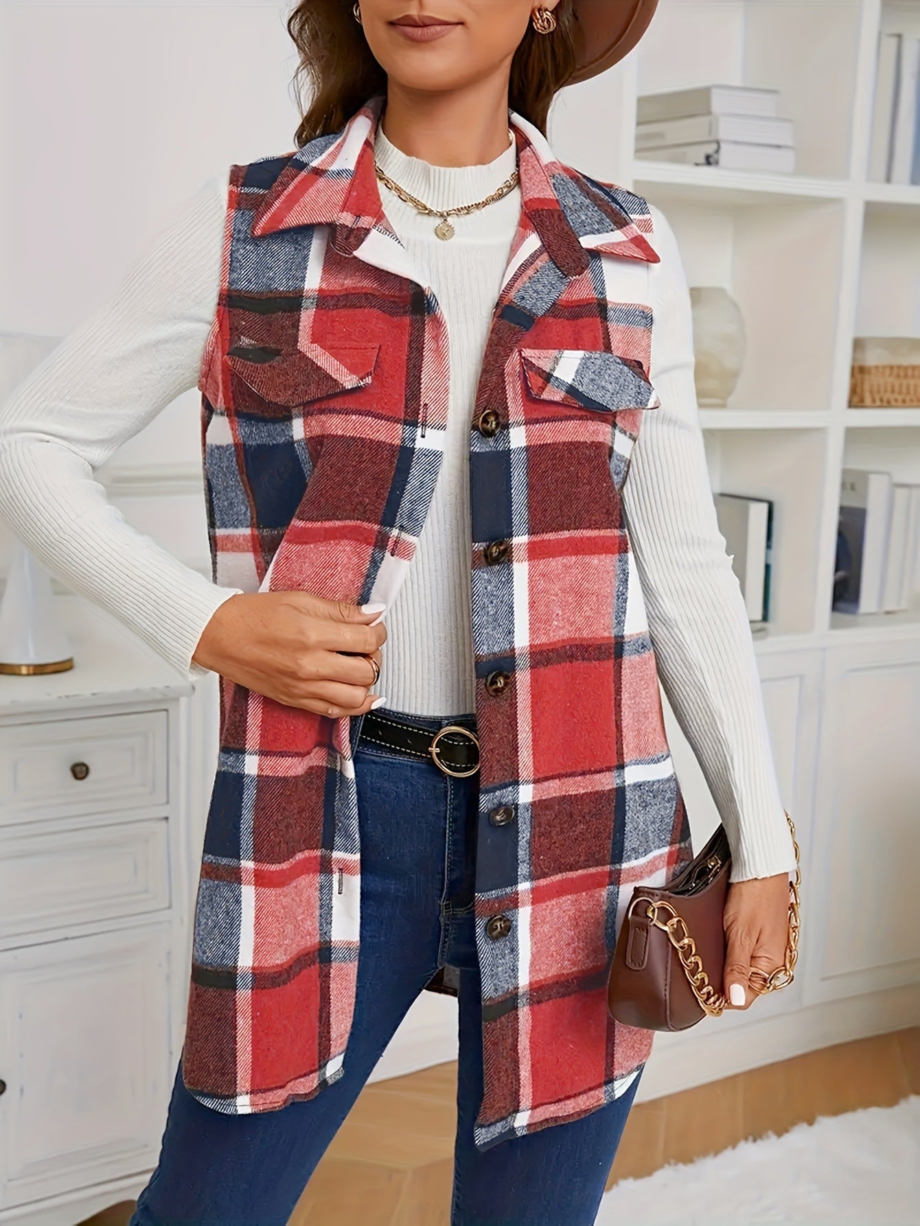 Delila – Casual Button-Front Collared Vest Coat
