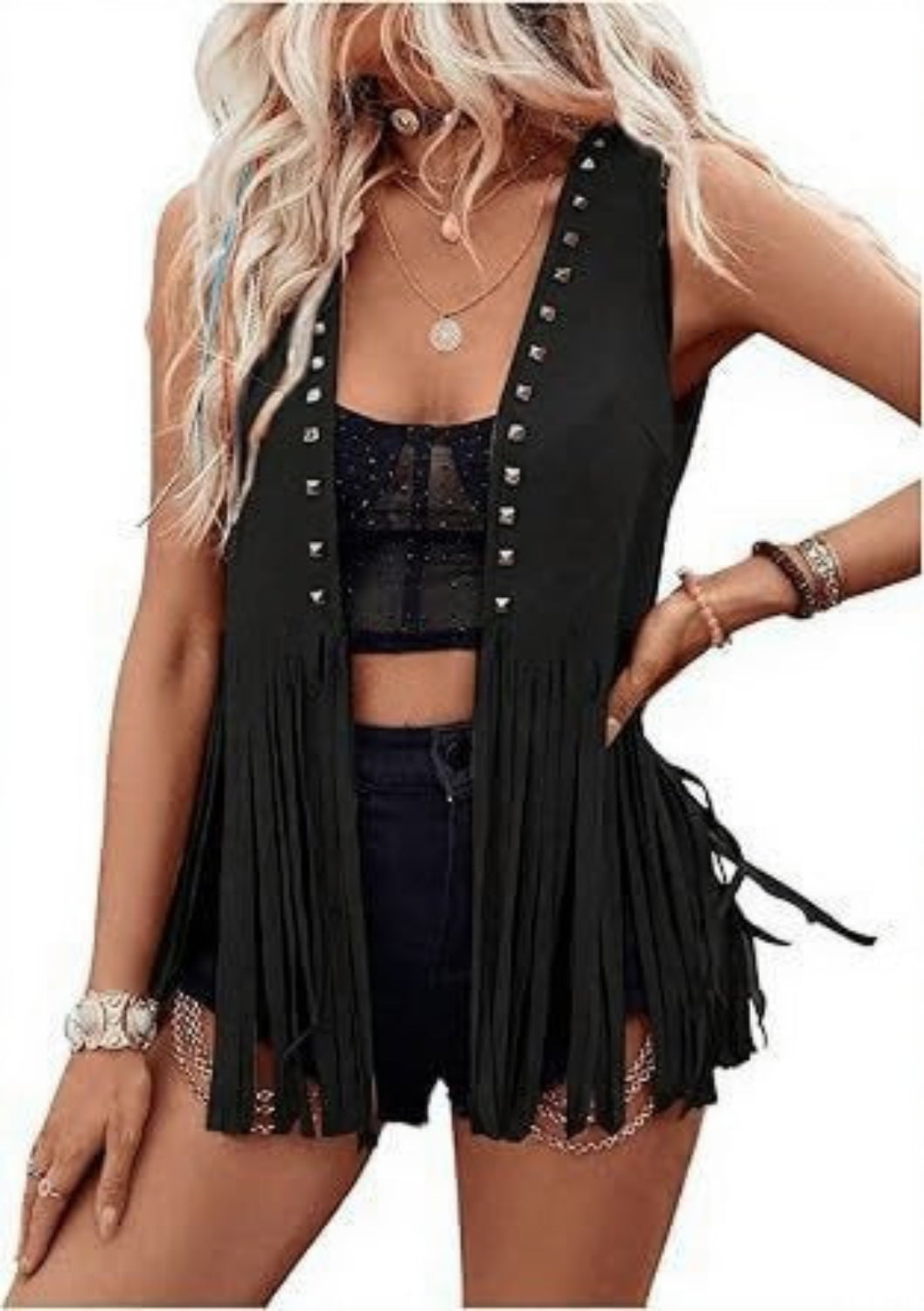 Dharna – Casual Open-Front Sleeveless Fringe Vest