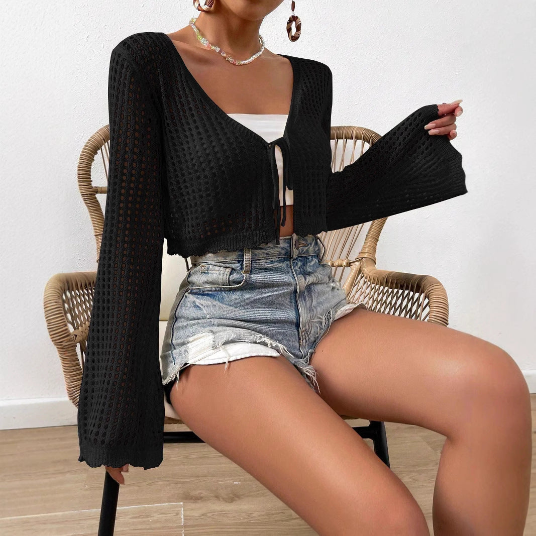 Lani – Lightweight Tie Front V-Neck Crop Cardigan