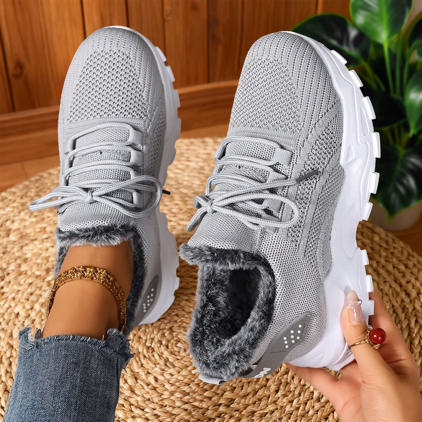 Brydee - Casual Fleece Lace-Up Lightweight Sneakers