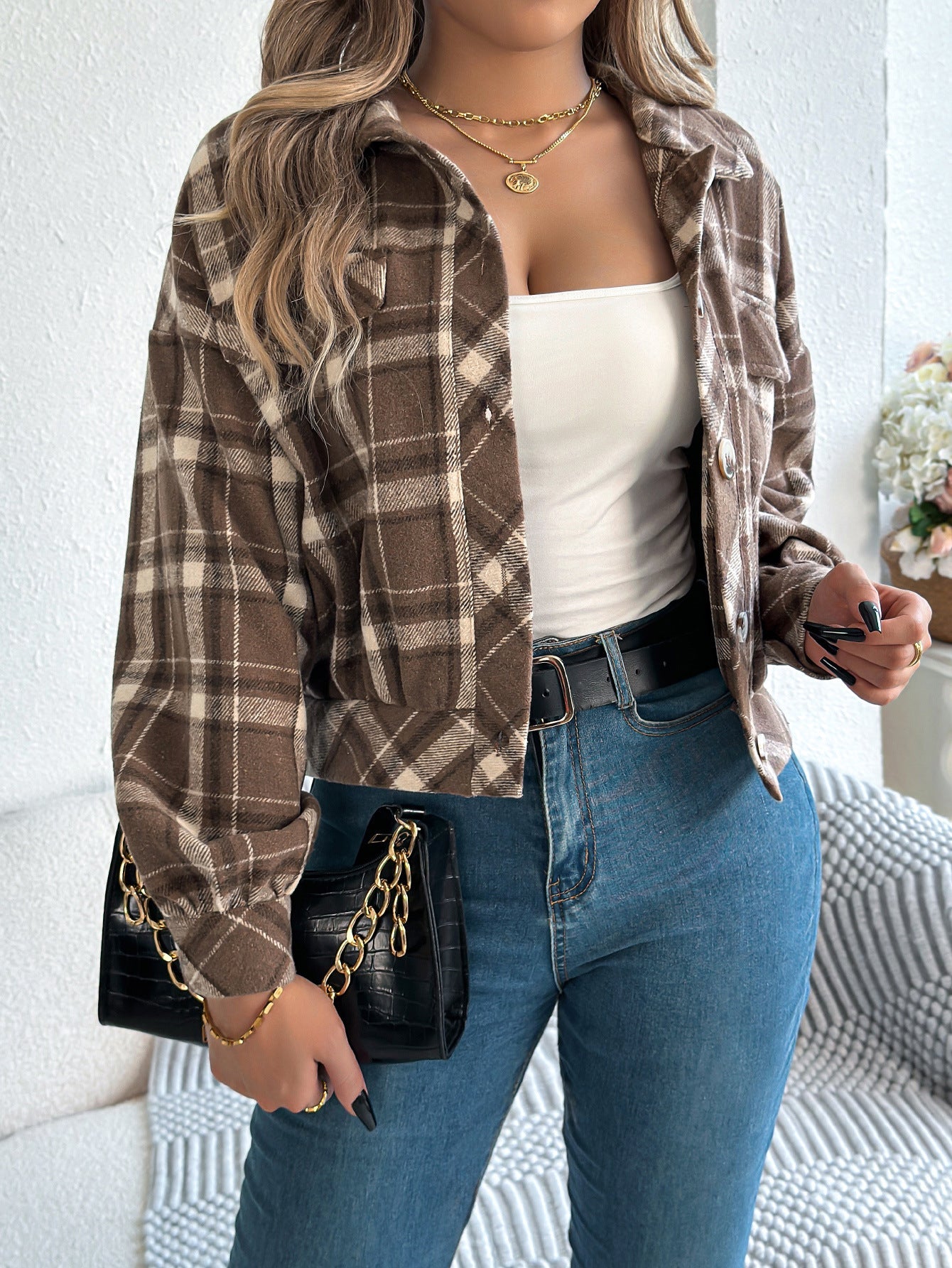 Zabel - Casual Plaid Button Front Long Sleeve Jacket