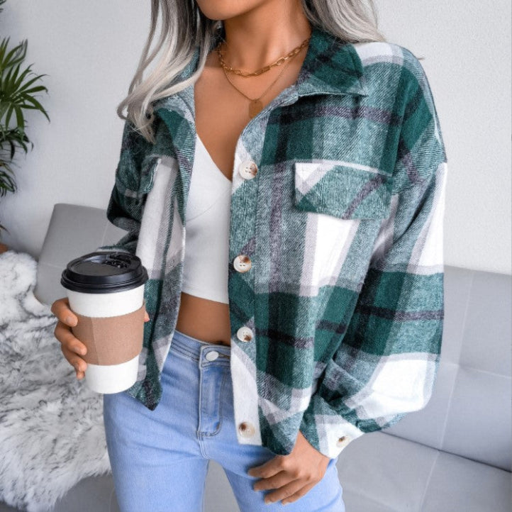 Wala - Casual Plaid Button Front Long Sleeve Jacket