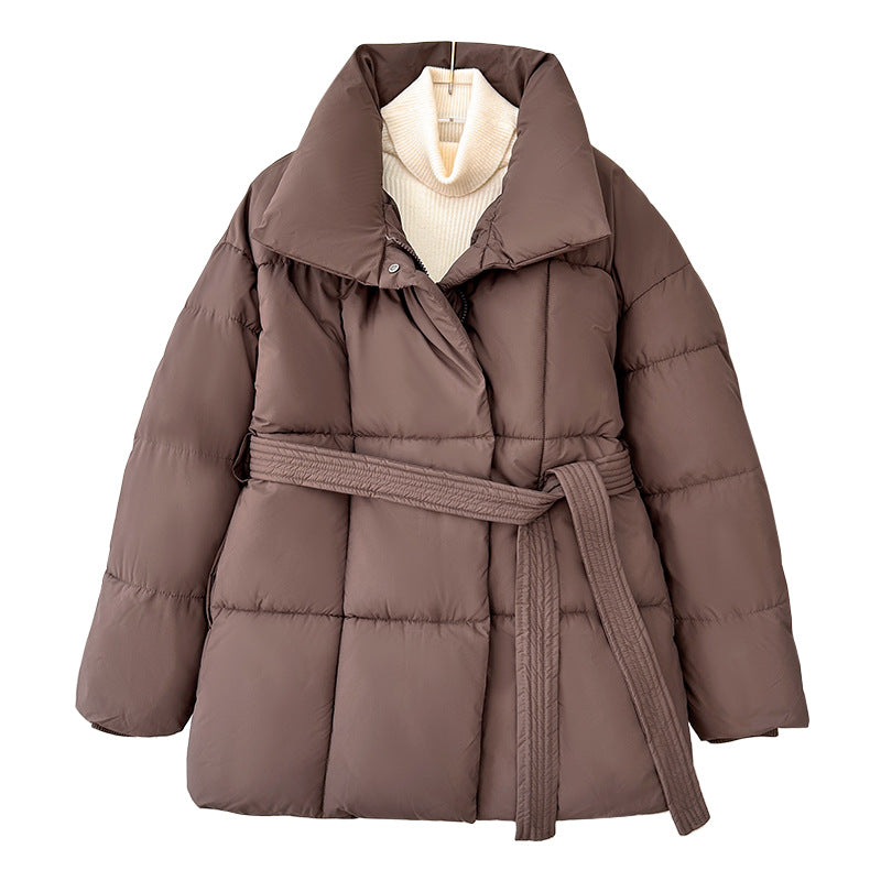 Jasmine - Cozy Thermal Stand Collar Waist Tie Zip-Up Coat for Winter