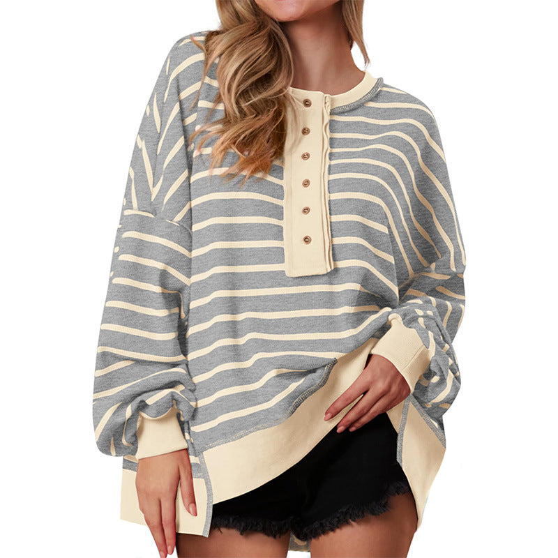 Polana - Casual Oversized Striped Long Sleeve Sweatshirt