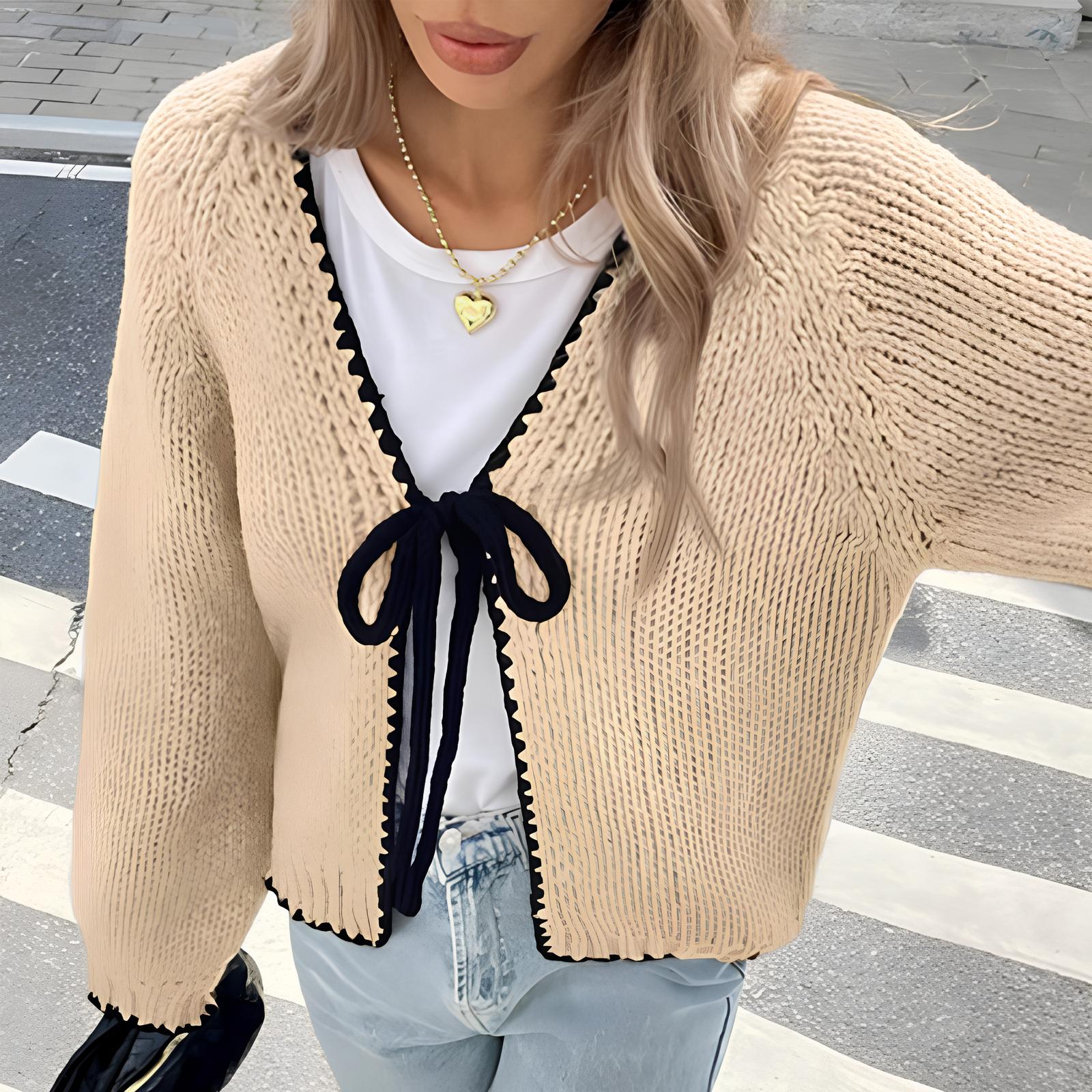 Alulah - Chic Long Sleeve Open Front Ribbon Cardigan