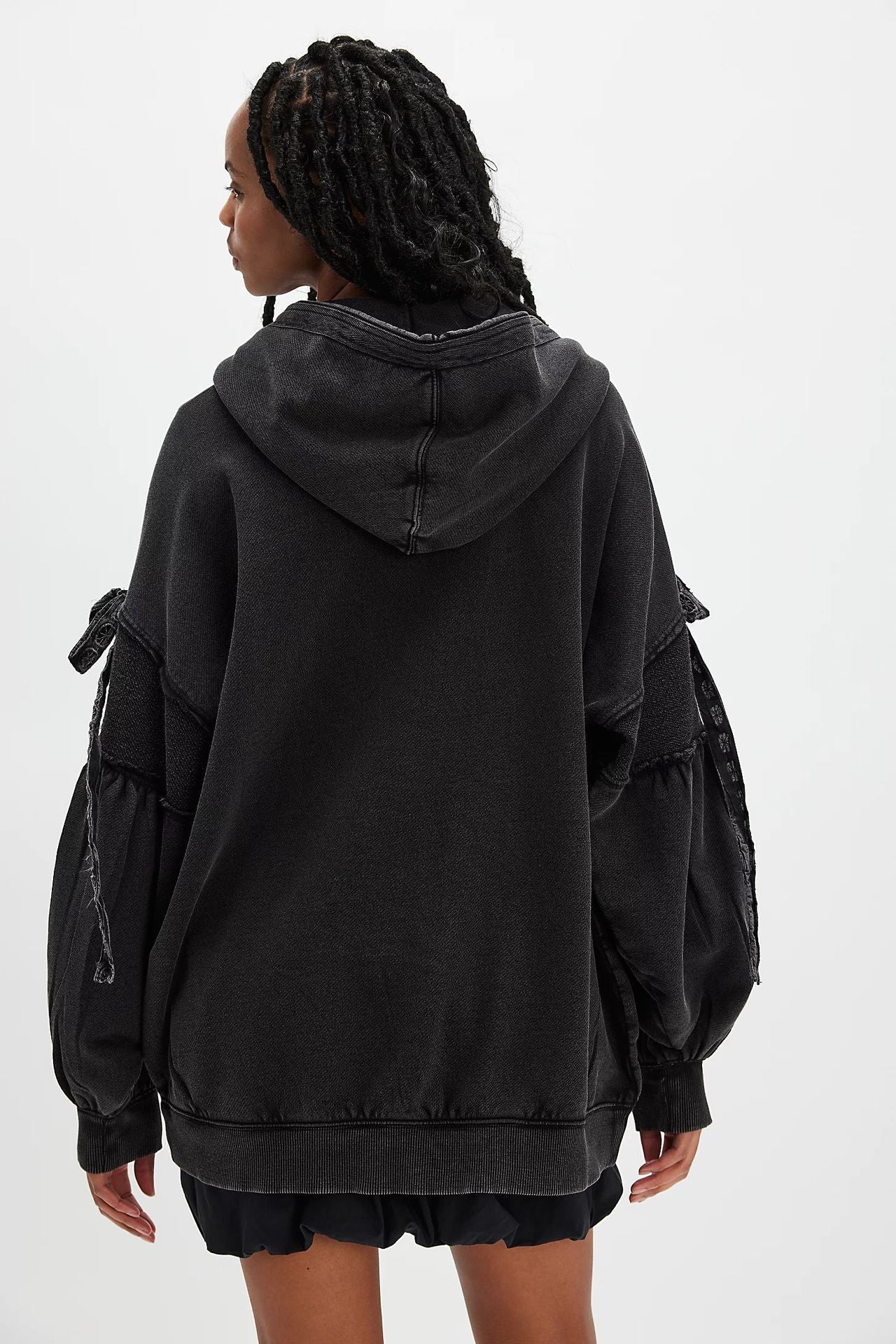 Lelena - Chic Zip Up Hooded Side Bow Long Sleeve Jacket