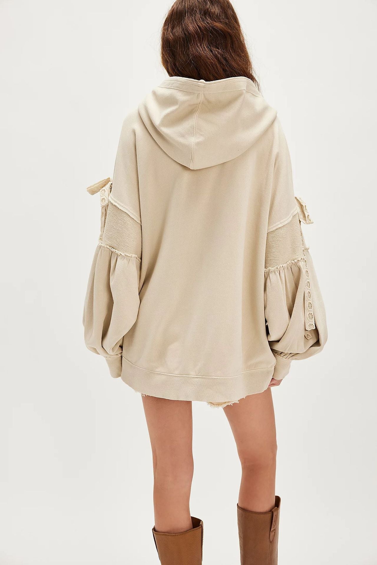 Lelena - Chic Zip Up Hooded Side Bow Long Sleeve Jacket