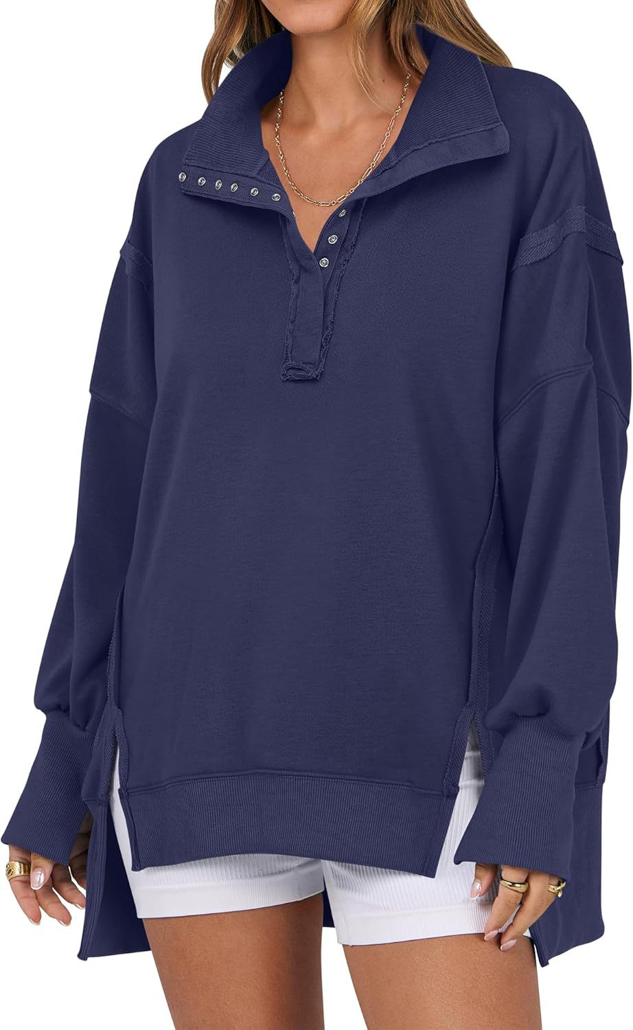 Kaylie - Chic Oversized Button-Up Sweatshirt