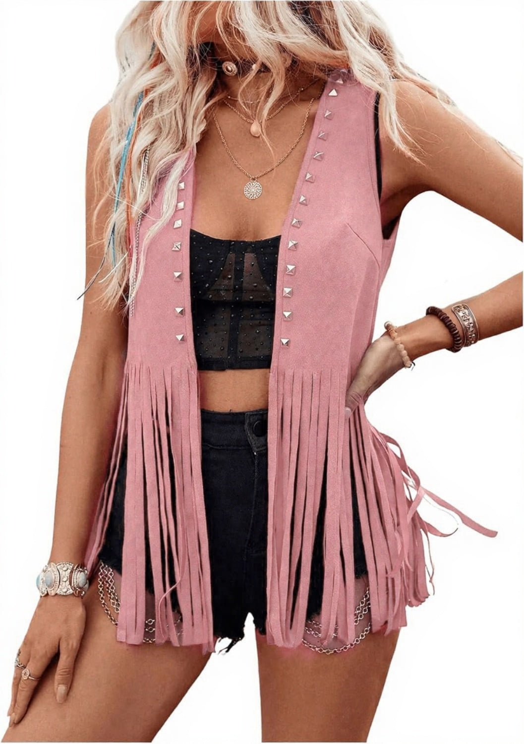 Dharna – Casual Open-Front Sleeveless Fringe Vest