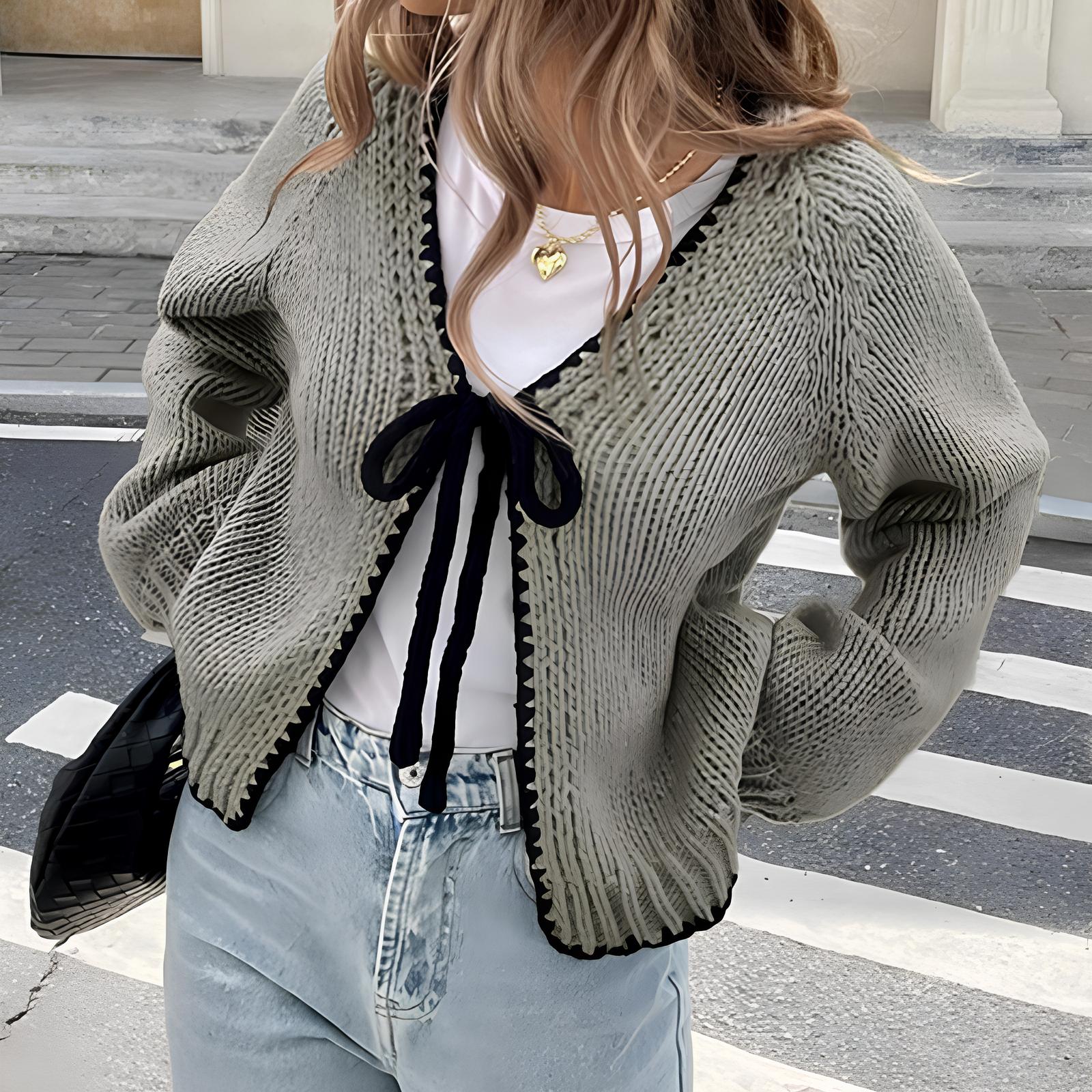 Alulah - Chic Long Sleeve Open Front Ribbon Cardigan