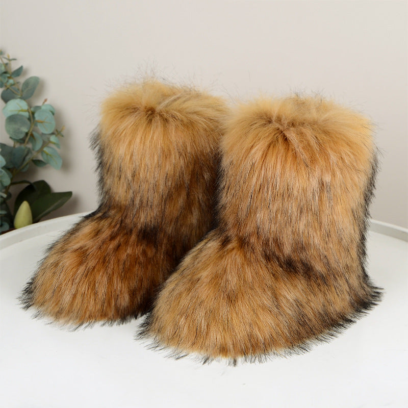 Hira - Chic Trendy Furry Mid Length Winter Boots