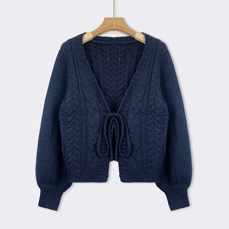 Sherica – Cozy Vintage Chunky Tie-Front Long Sleeve Cardigan
