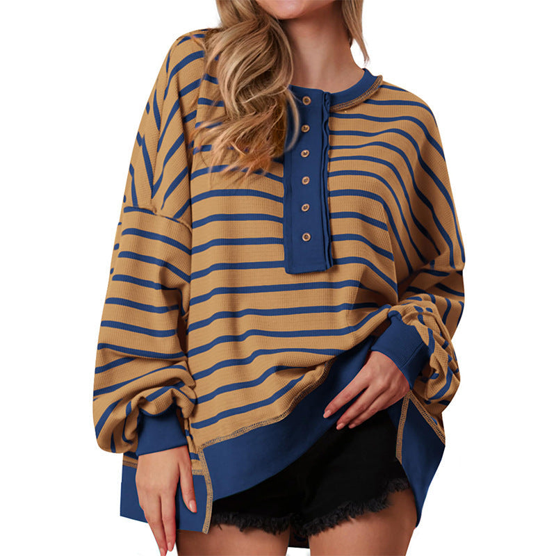 Polana - Casual Oversized Striped Long Sleeve Sweatshirt