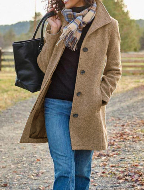 Gabriela - Casual Wool Blend Pea Coat with Single-Breasted Design