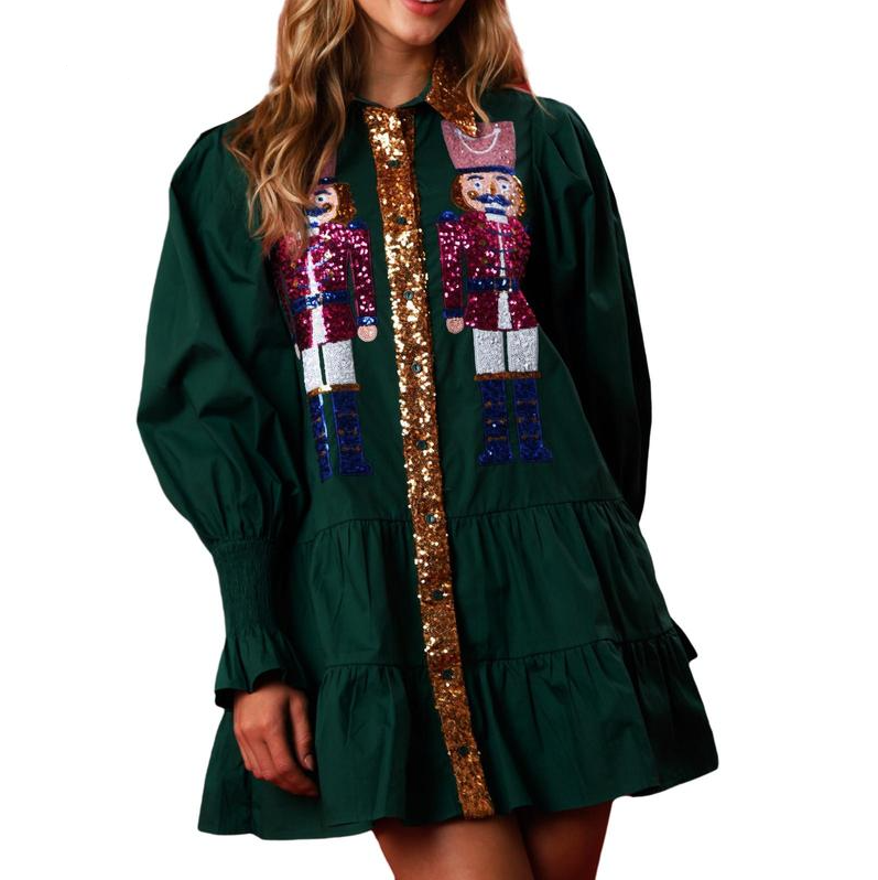 Sheena - Sequin Skirt Holiday Sweatshirt Mini Dress
