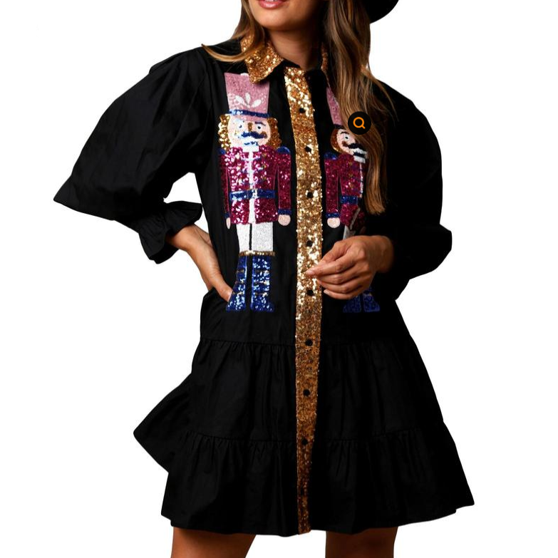 Sheena - Sequin Skirt Holiday Sweatshirt Mini Dress