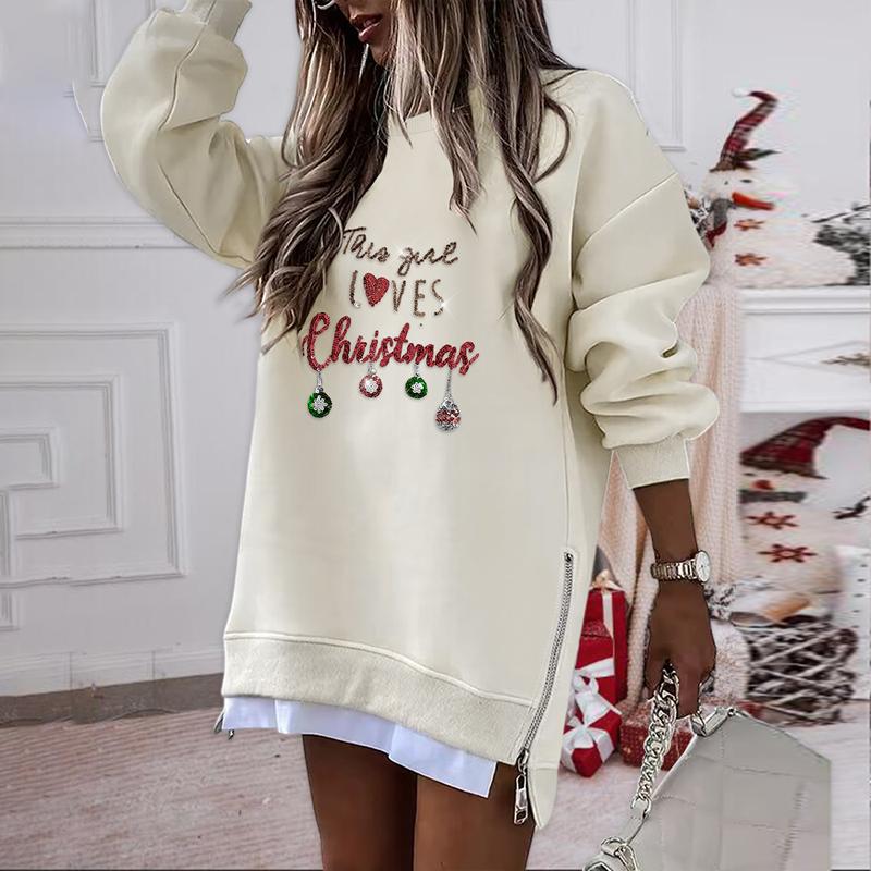 Julia - Festive Christmas Tree Pattern Pullover with Zipper Slit