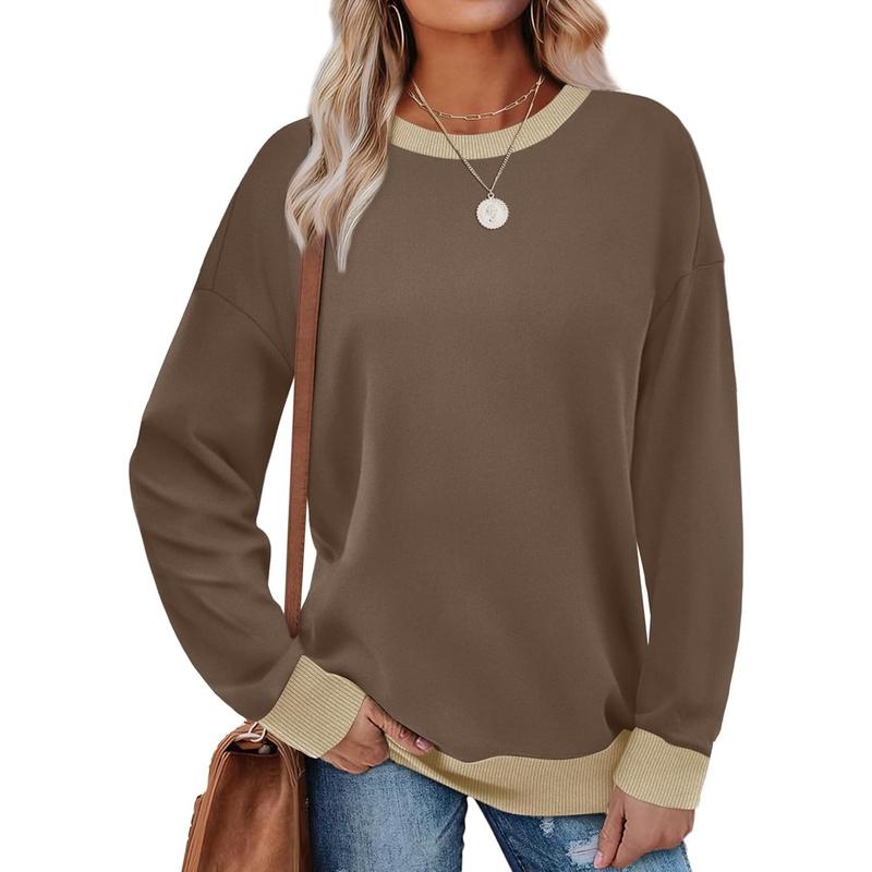 Margaret - Contrast Trim Crew Neck Long Sleeve Tunic Sweatshirt