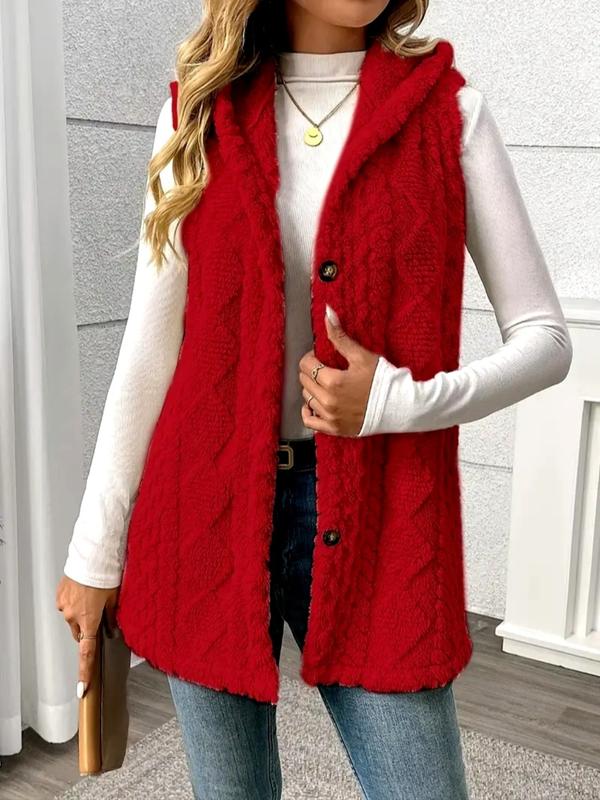 Sofie - Plush Hooded Vest for Fall & Winter with Button Closure