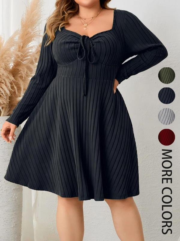 Kate - Plus Size Ribbed Sweetheart Neck A-Line Dress for Fall