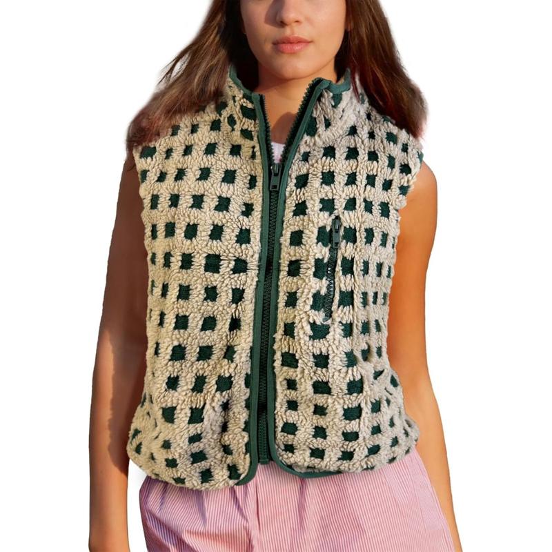 Concuelo – Casual Plaid Sleeveless Zip-Up Vest