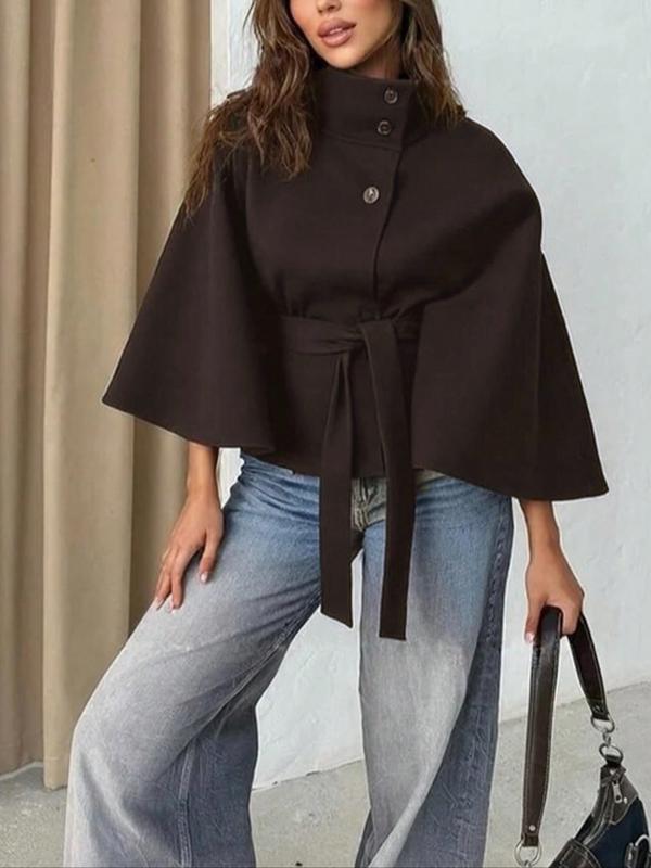 Rosemary - Buckle Belted Woolen Cape Coat for Fall & Winter