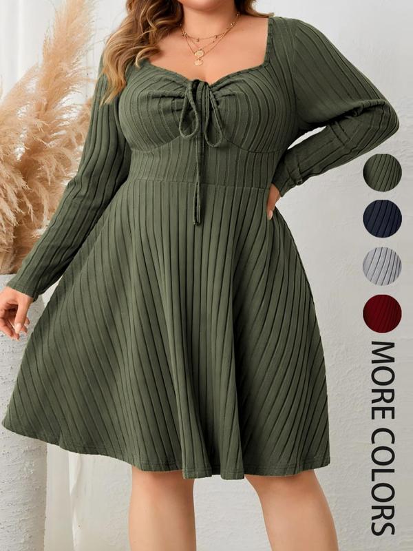 Kate - Plus Size Ribbed Sweetheart Neck A-Line Dress for Fall