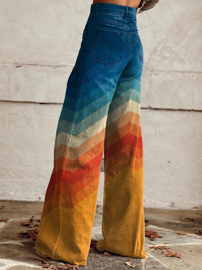 Callie - Retro Chevron Wide-Leg Pants
