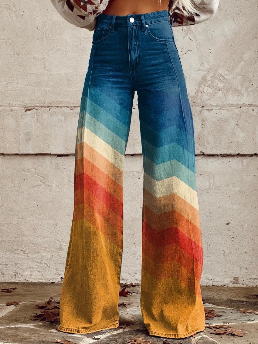 Callie - Retro Chevron Wide-Leg Pants