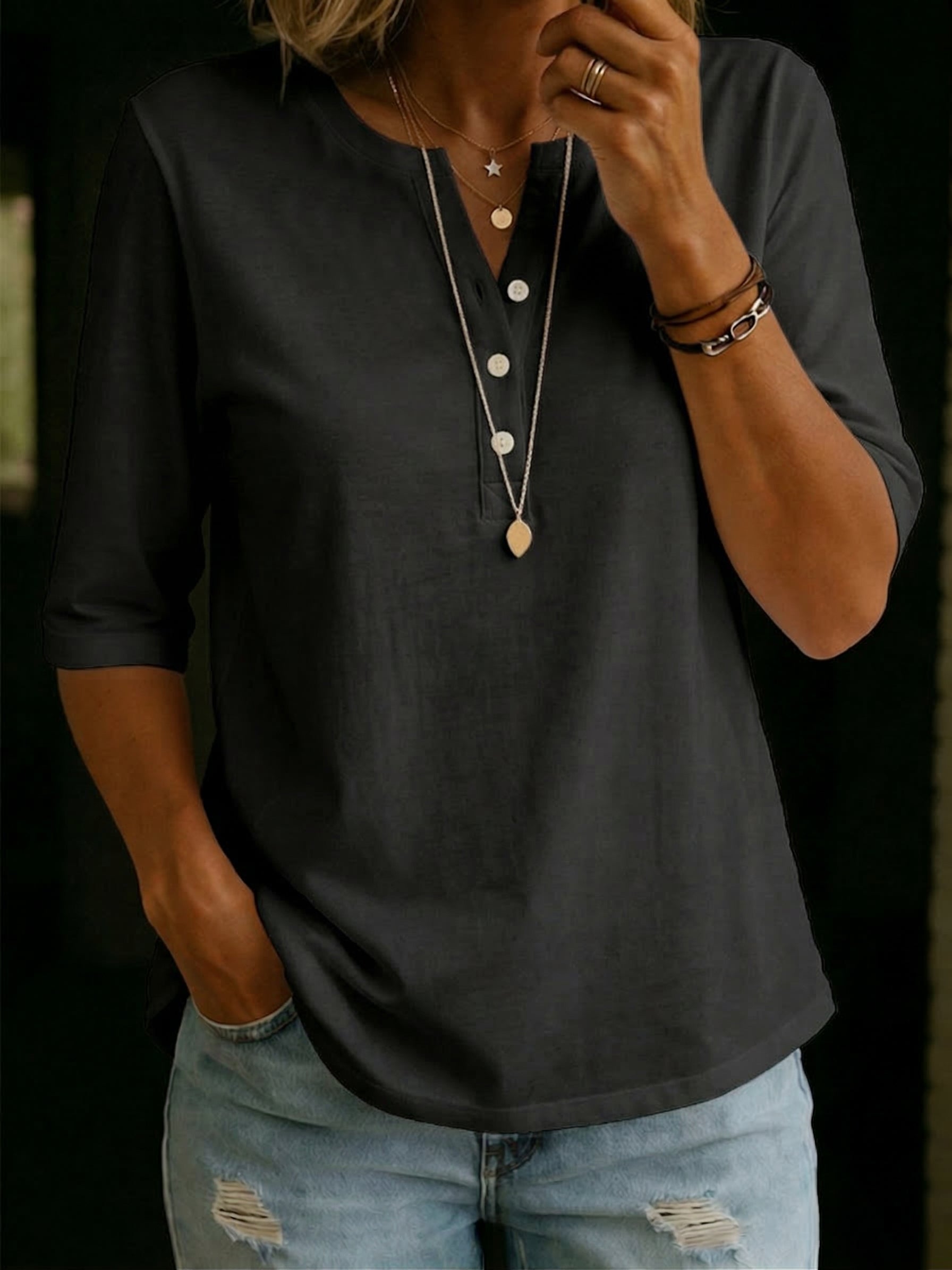 Valeria - Henley Collar Shirt