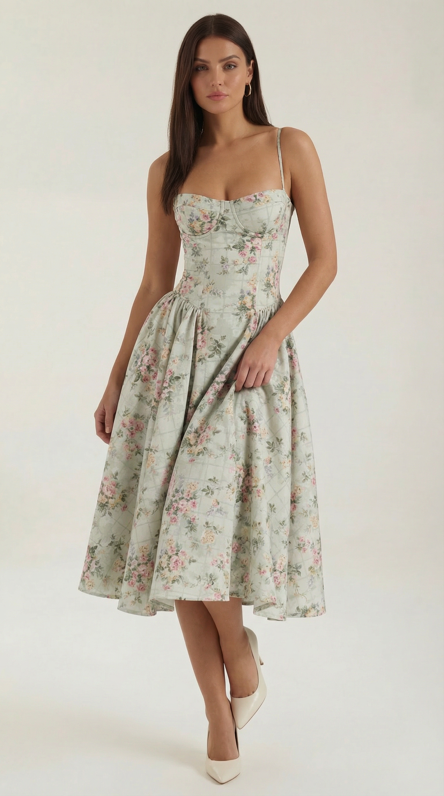 Safiya – Floral Corset Midi Dress