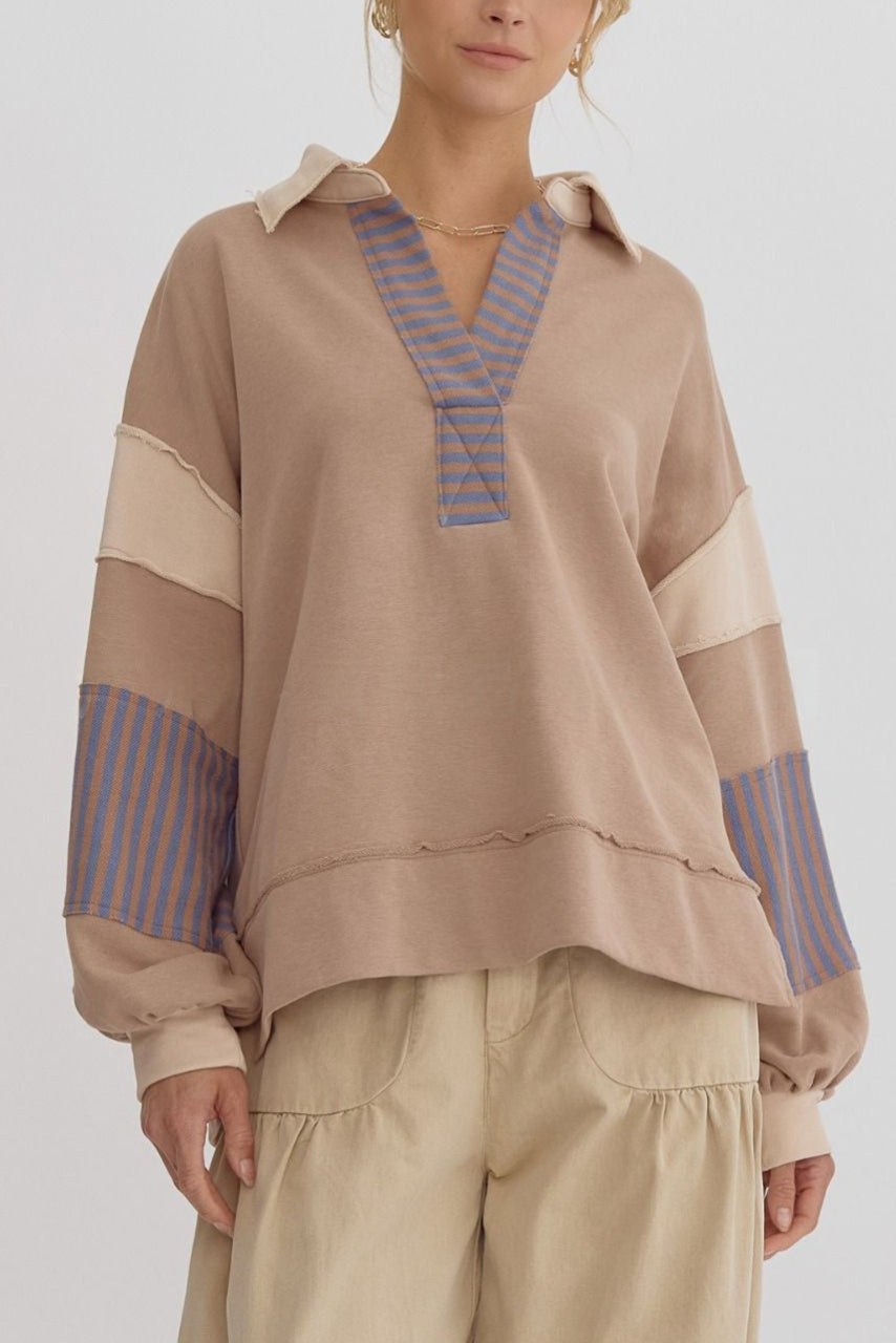 Wamal - Casual Oversized V-Neck Long Sleeve Sweatshirt
